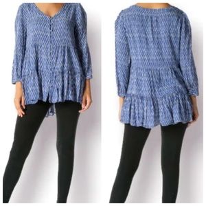 Anthropologie Oversize Maeve Blue White Print Ruffle Blouse
